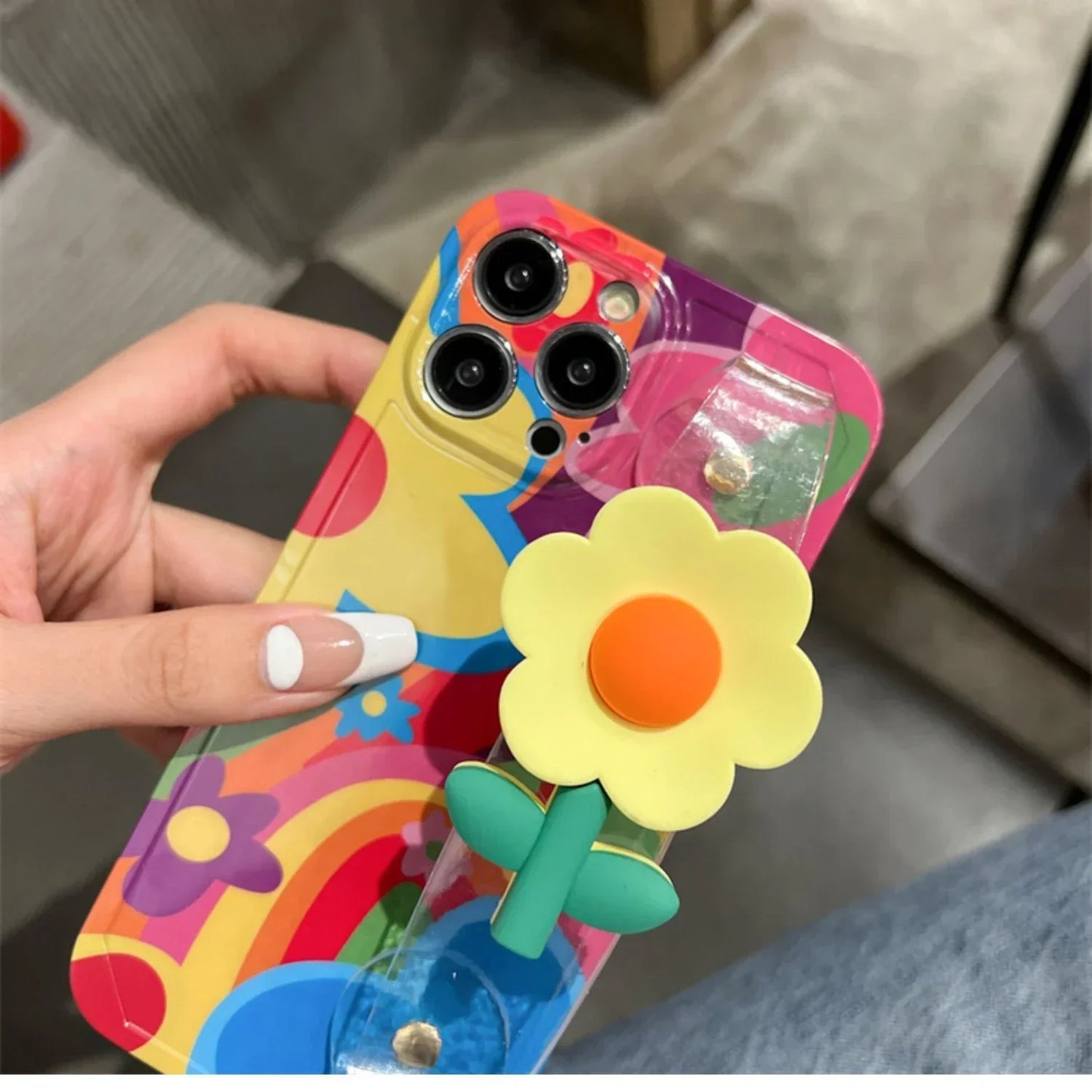Flower With Lanyard Neck Strap Silicone iPhone Case