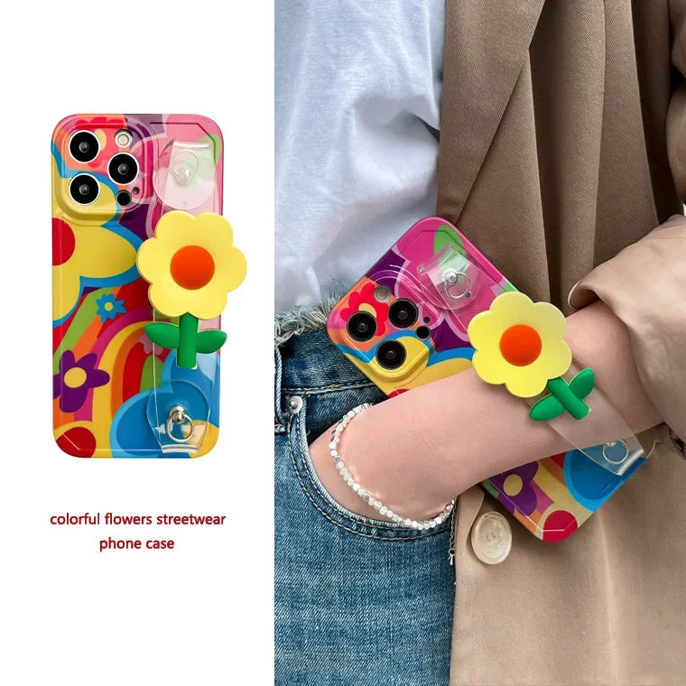 Flower With Lanyard Neck Strap Silicone iPhone Case